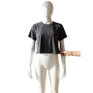 Lululemon Womens Size 10 Black Open Back Running Shirt Cropped Mesh Cool Workout